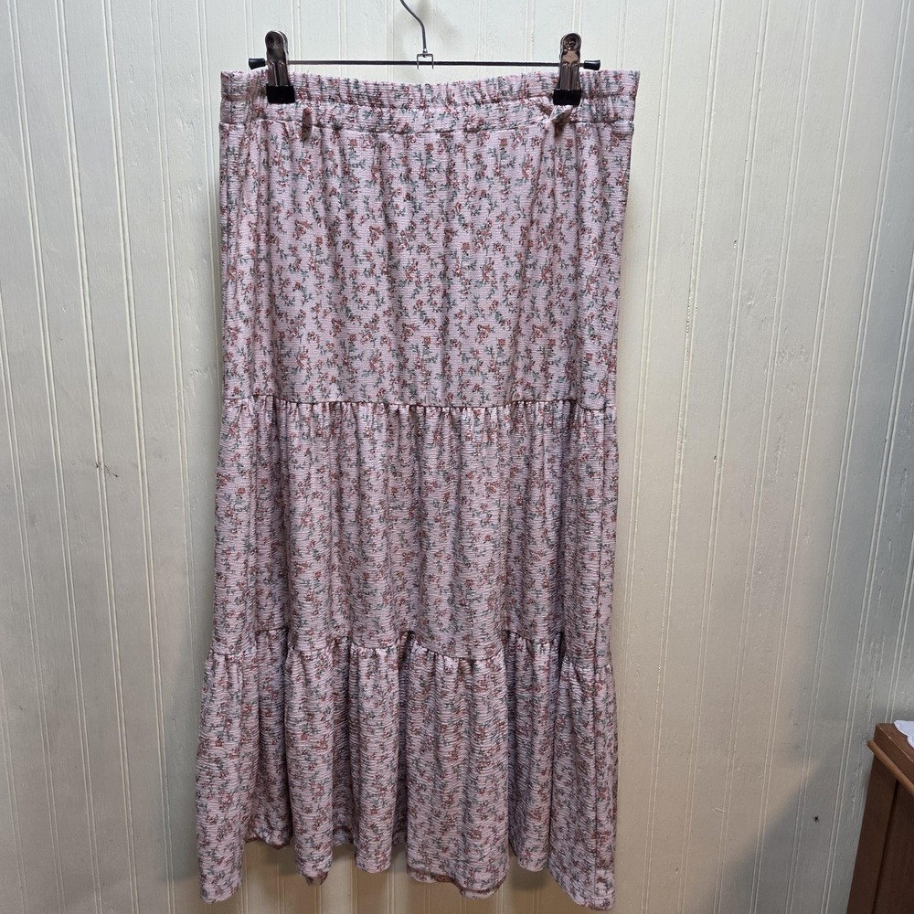 Modern Attraction Skirt Womens Petite PL Pink Floral Maxi Ruffle Knit Stretch